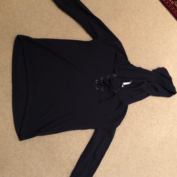 Navy lace up hoodie - Picture 2 of 3